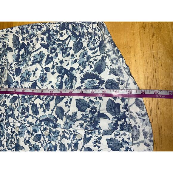 Vintage Ilio Floral Button Up Shirt ilio Short Sleeve White Blue 90s 1990s Small - Picture 10 of 10